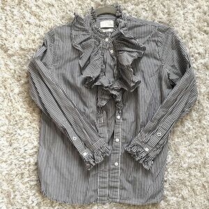 J.Crew Black and White Striped Ruffle Blouse